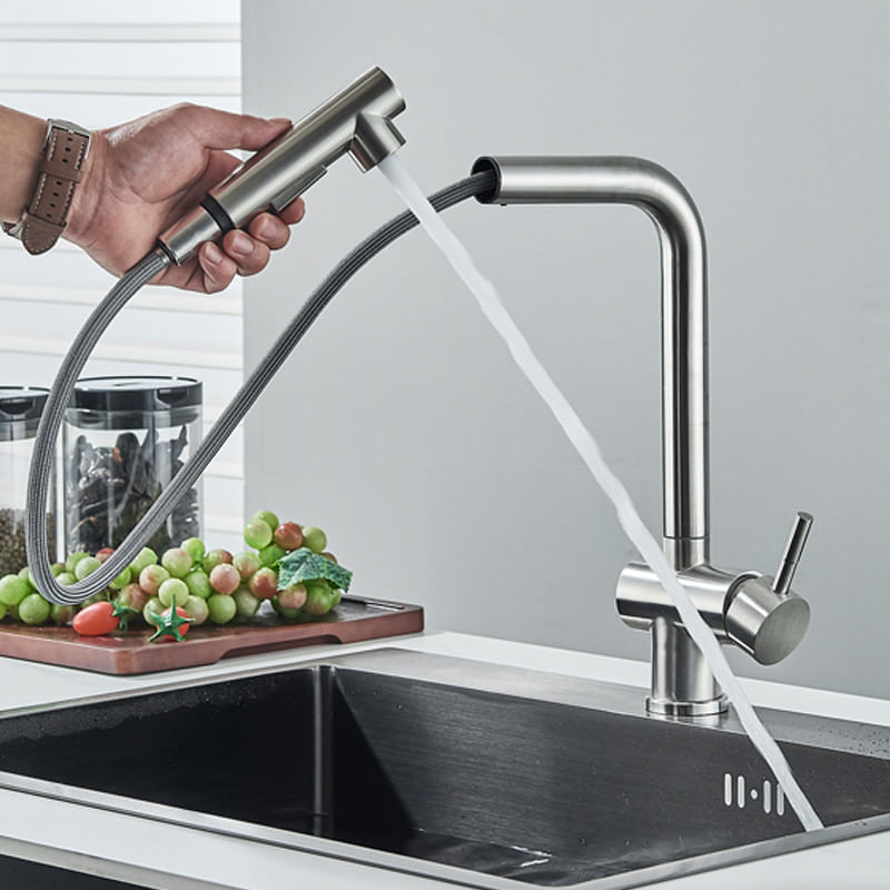 Casa si Gradina - Sanitare - Chiuveta bucatarie si accesorii - Baterii bucatarie - Baterie chiuveta bucatarie, Blackswan, Tip M305, cu 2 moduri si dus extractabil, model nichel, dimensiune 31 cm - Infinity.ro