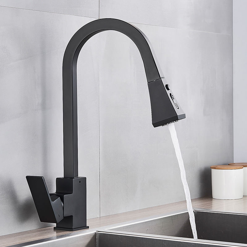 Casa si Gradina - Sanitare - Chiuveta bucatarie si accesorii - Baterii bucatarie - Baterie chiuveta bucatarie, Blackswan, Tip M192, cu doua moduri si buton pauza, model negru mat, dimensiune 40 cm - Infinity.ro