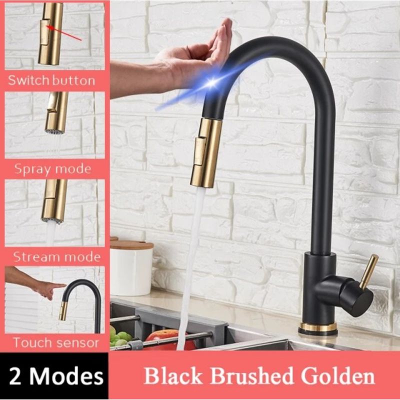 Casa si Gradina - Sanitare - Chiuveta bucatarie si accesorii - Baterii bucatarie - Baterie chiuveta bucatarie, Blackswan, Tip M28 cu senzor, model negru/ auriu, dimensiune 39 cm - Infinity.ro