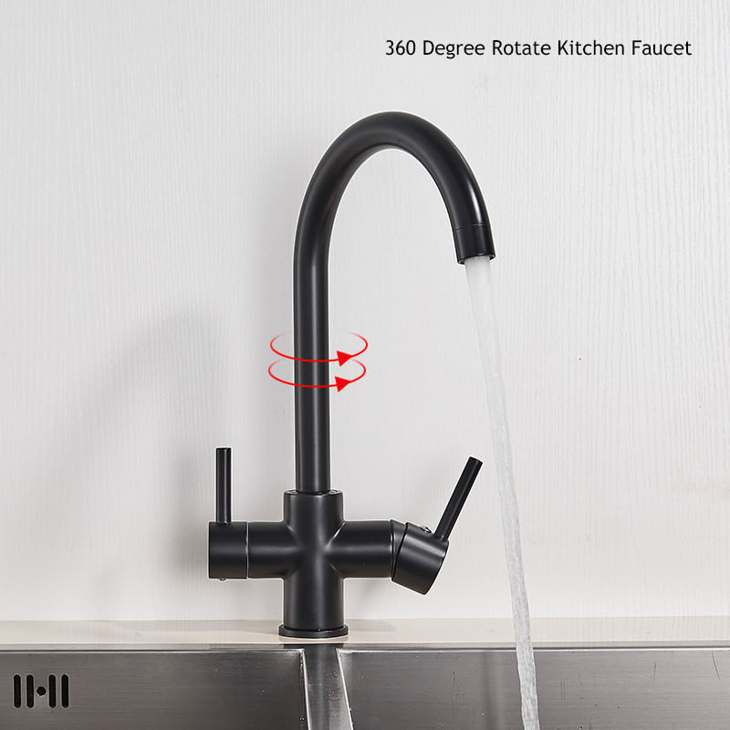 Casa si Gradina - Sanitare - Chiuveta bucatarie si accesorii - Baterii bucatarie - Baterie chiuveta bucatarie, Blackswan, Tip M174, cu iesire pentru apa purificata, model negru mat, dimensiune 34 cm - Infinity.ro