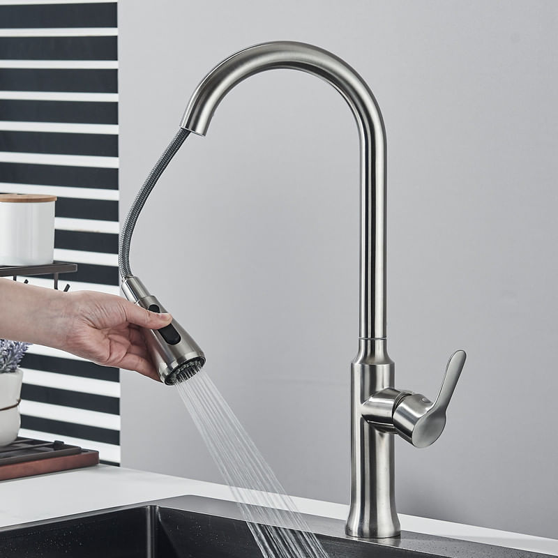 Casa si Gradina - Sanitare - Chiuveta bucatarie si accesorii - Baterii bucatarie - Baterie chiuveta bucatarie, Blackswan, Tip M314, model nichel cu 2 moduri si buton pauza, dimensiune 49 cm - Infinity.ro