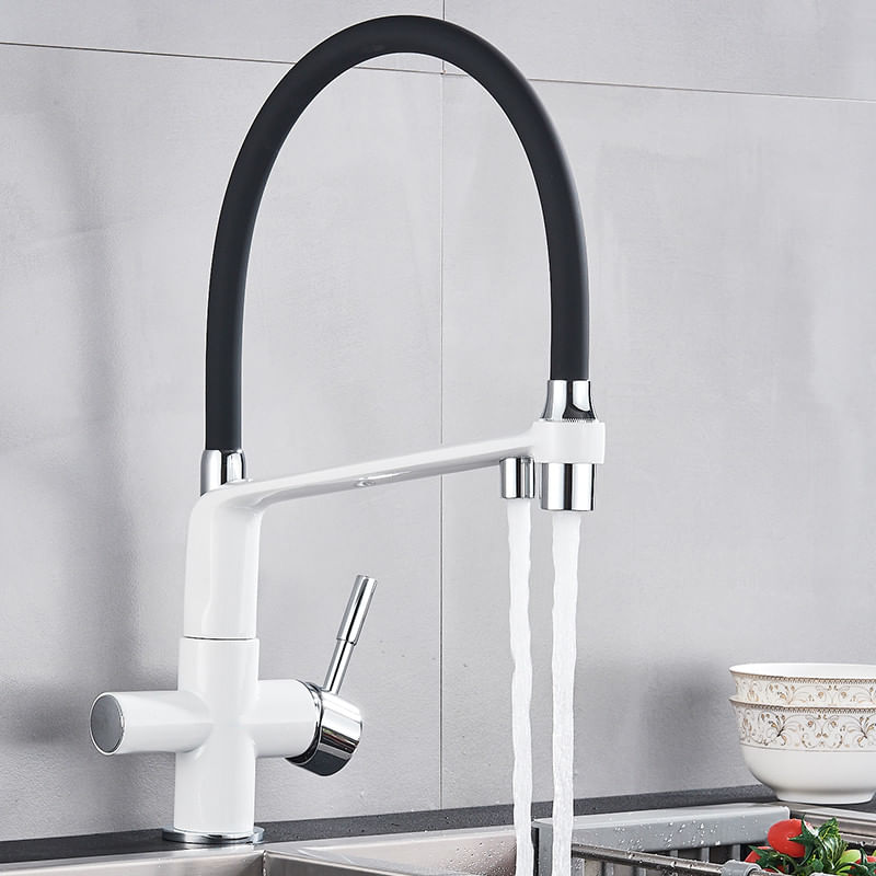 Casa si Gradina - Sanitare - Chiuveta bucatarie si accesorii - Baterii bucatarie - Baterie chiuveta bucatarie, Blackswan, Tip M22 cu iesire pentru apa purificata, model alb, dimensiune 43 cm - Infinity.ro