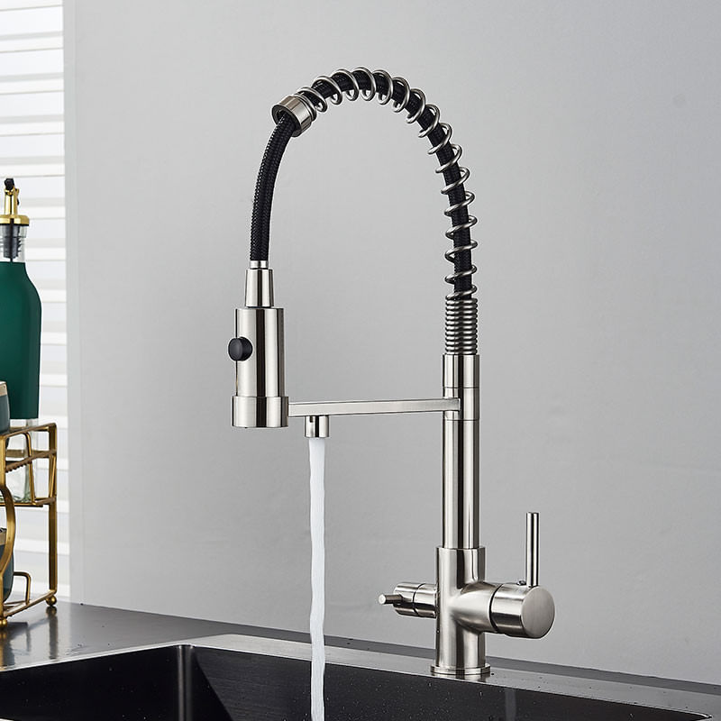 Casa si Gradina - Sanitare - Chiuveta bucatarie si accesorii - Baterii bucatarie - Baterie chiuveta bucatarie, Blackswan, Tip M250, model nichel cu iesire pentru apa purificata, dimensiune 48 cm - Infinity.ro