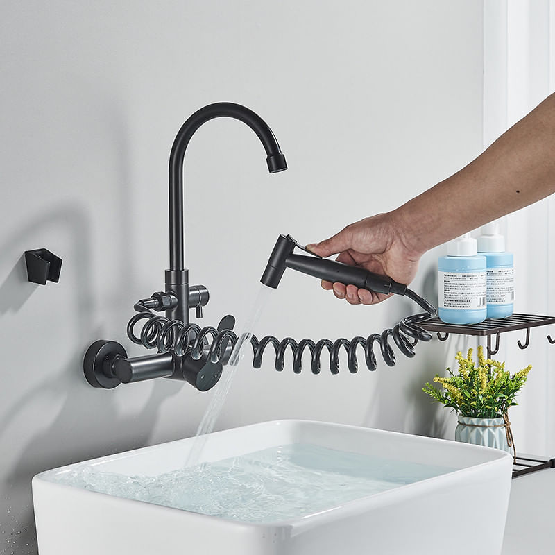 Casa si Gradina - Sanitare - Chiuveta bucatarie si accesorii - Baterii bucatarie - Baterie chiuveta bucatarie, Blackswan, Tip M247, model negru cu dus, dimensiune 35.5 cm - Infinity.ro