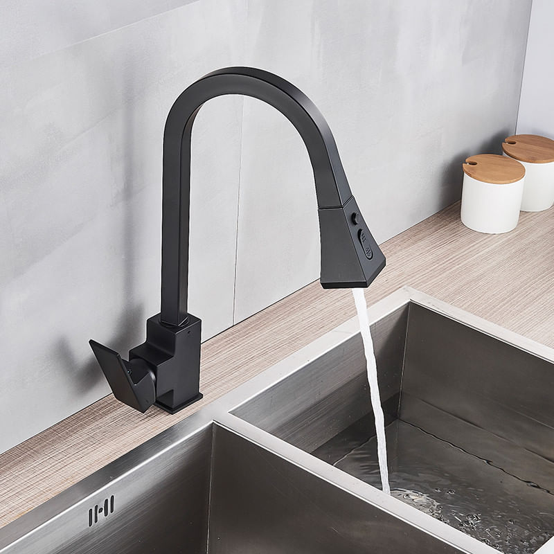 Casa si Gradina - Sanitare - Chiuveta bucatarie si accesorii - Baterii bucatarie - Baterie chiuveta bucatarie, Blackswan, Tip M192, cu doua moduri si buton pauza, model negru mat, dimensiune 40 cm - Infinity.ro
