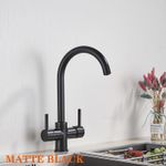 Casa si Gradina - Sanitare - Chiuveta bucatarie si accesorii - Baterii bucatarie - Baterie chiuveta bucatarie, Blackswan, Tip M174, cu iesire pentru apa purificata, model negru mat, dimensiune 34 cm - Infinity.ro
