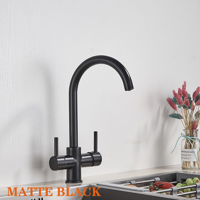 Casa si Gradina - Sanitare - Chiuveta bucatarie si accesorii - Baterii bucatarie - Baterie chiuveta bucatarie, Blackswan, Tip M174, cu iesire pentru apa purificata, model negru mat, dimensiune 34 cm - Infinity.ro