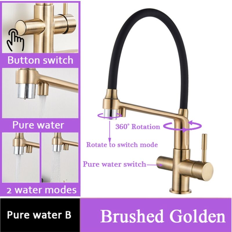 Casa si Gradina - Sanitare - Chiuveta bucatarie si accesorii - Baterii bucatarie - Baterie chiuveta bucatarie, Blackswan, Tip M21 cu iesire pentru apa purificata, model auriu, dimensiune 44 cm - Infinity.ro