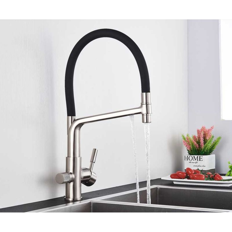 Casa si Gradina - Sanitare - Chiuveta bucatarie si accesorii - Baterii bucatarie - Baterie chiuveta bucatarie, Blackswan, Tip M17 cu iesire pentru apa purificata, model nichel/ negru, dimensiune 45 cm - Infinity.ro