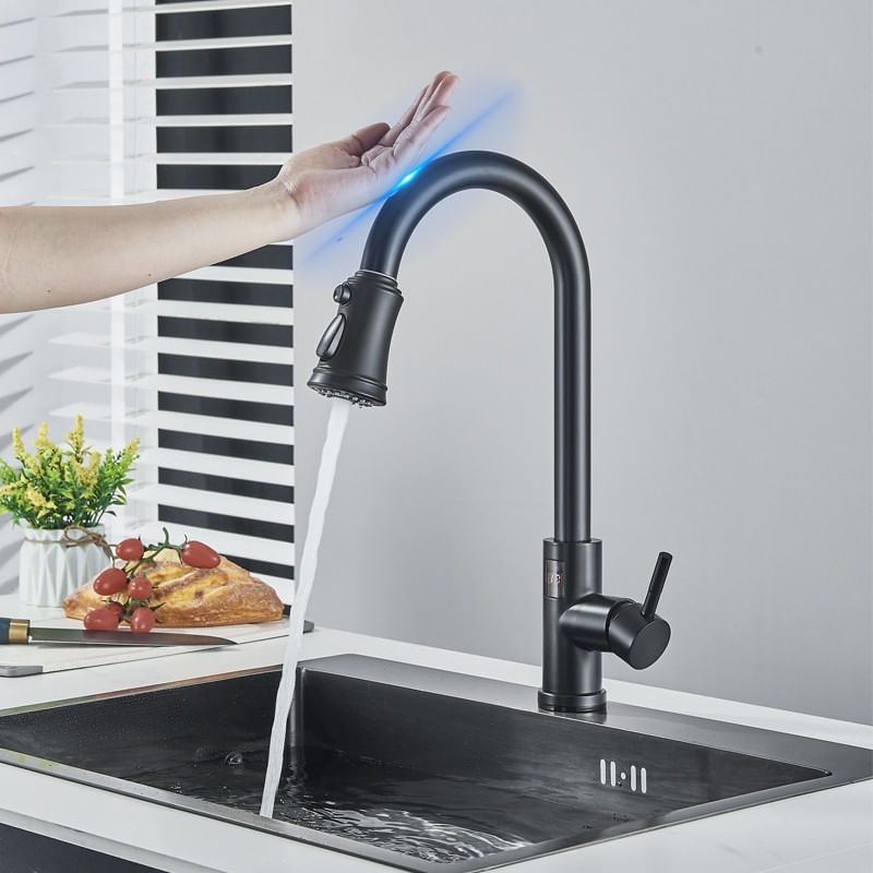 Casa si Gradina - Sanitare - Chiuveta bucatarie si accesorii - Baterii bucatarie - Baterie chiuveta bucatarie, Blackswan, Tip M324, model negru mat cu afisaj LCD, senzor si 3 moduri, dimensiune 44 cm - Infinity.ro