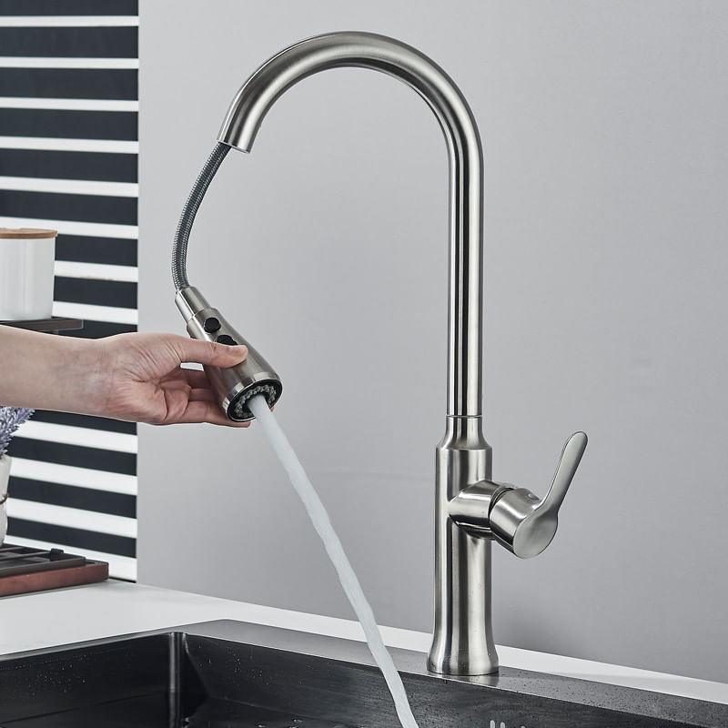 Casa si Gradina - Sanitare - Chiuveta bucatarie si accesorii - Baterii bucatarie - Baterie chiuveta bucatarie, Blackswan, Tip M314, model nichel cu 2 moduri si buton pauza, dimensiune 49 cm - Infinity.ro