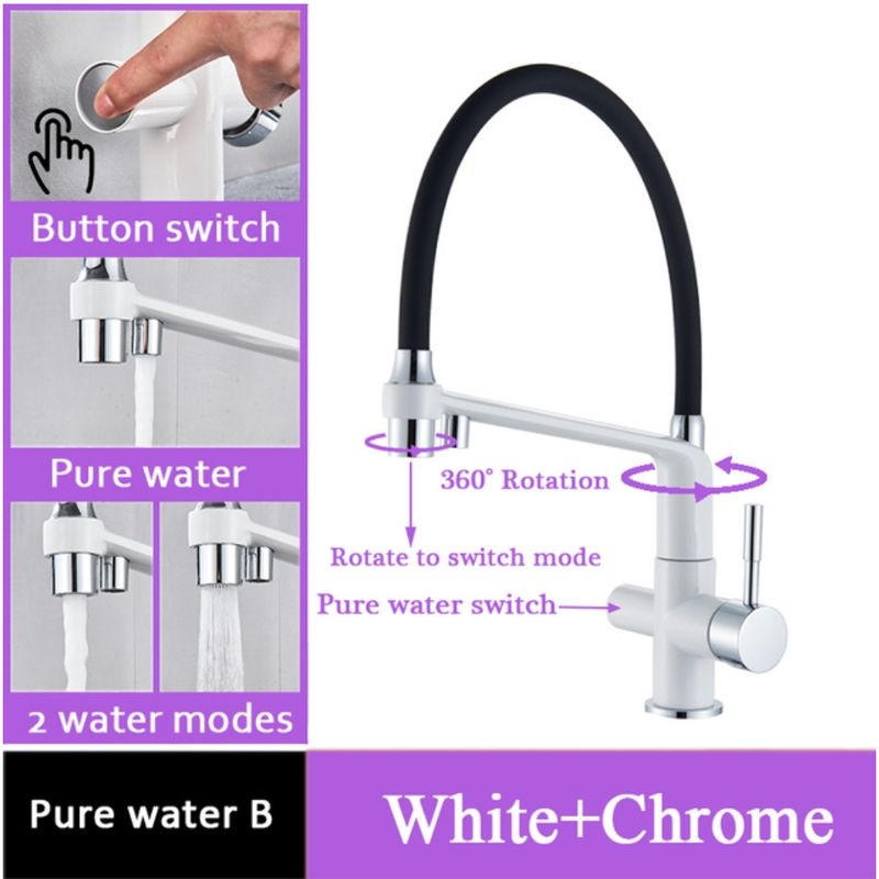 Casa si Gradina - Sanitare - Chiuveta bucatarie si accesorii - Baterii bucatarie - Baterie chiuveta bucatarie, Blackswan, Tip M22 cu iesire pentru apa purificata, model alb, dimensiune 43 cm - Infinity.ro