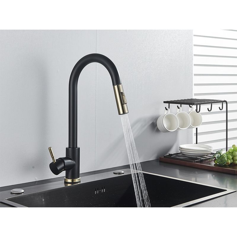 Casa si Gradina - Sanitare - Chiuveta bucatarie si accesorii - Baterii bucatarie - Baterie chiuveta bucatarie, Blackswan, Tip M28 cu senzor, model negru/ auriu, dimensiune 39 cm - Infinity.ro
