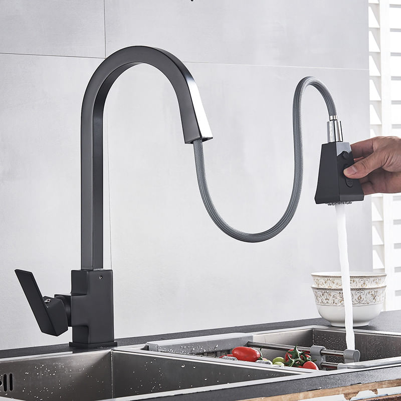 Casa si Gradina - Sanitare - Chiuveta bucatarie si accesorii - Baterii bucatarie - Baterie chiuveta bucatarie, Blackswan, Tip M192, cu doua moduri si buton pauza, model negru mat, dimensiune 40 cm - Infinity.ro