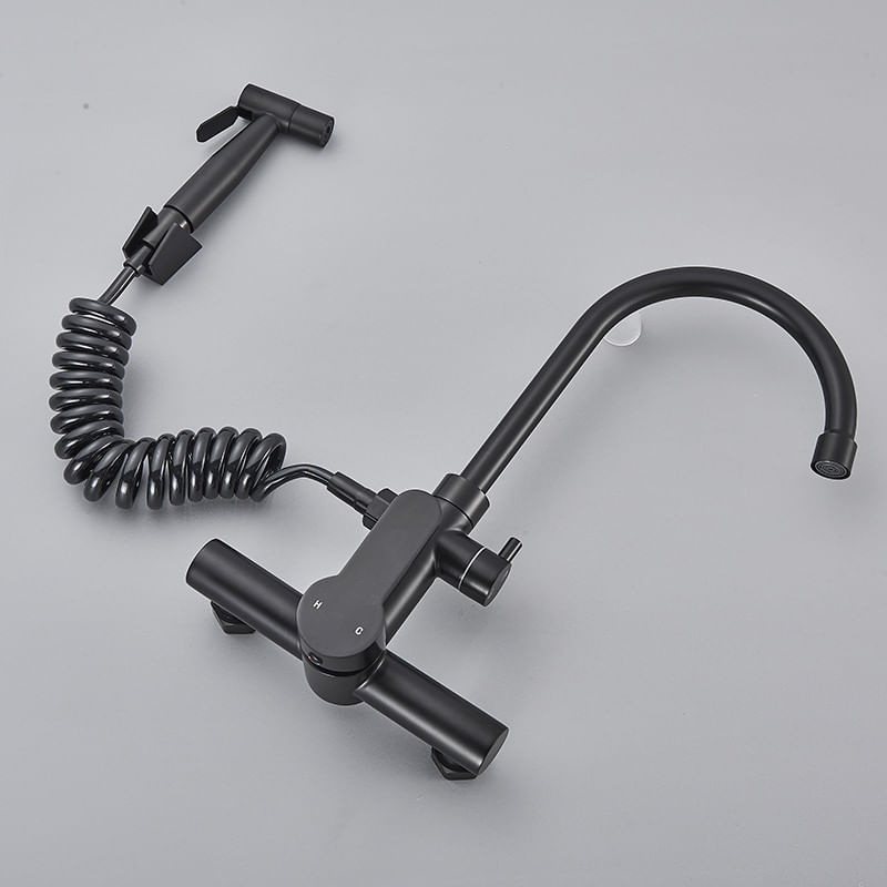 Casa si Gradina - Sanitare - Chiuveta bucatarie si accesorii - Baterii bucatarie - Baterie chiuveta bucatarie, Blackswan, Tip M247, model negru cu dus, dimensiune 35.5 cm - Infinity.ro