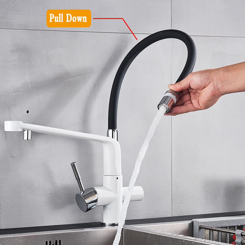 Casa si Gradina - Sanitare - Chiuveta bucatarie si accesorii - Baterii bucatarie - Baterie chiuveta bucatarie, Blackswan, Tip M22 cu iesire pentru apa purificata, model alb, dimensiune 43 cm - Infinity.ro