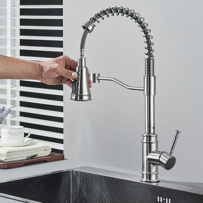 Casa si Gradina - Sanitare - Chiuveta bucatarie si accesorii - Baterii bucatarie - Baterie chiuveta bucatarie, Blackswan, Tip M322, model nichel cu 3 moduri si dus retractabil, dimensiune 49 cm - Infinity.ro