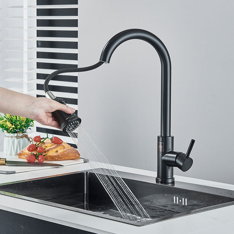 Casa si Gradina - Sanitare - Chiuveta bucatarie si accesorii - Baterii bucatarie - Baterie chiuveta bucatarie, Blackswan, Tip M324, model negru mat cu afisaj LCD, senzor si 3 moduri, dimensiune 44 cm - Infinity.ro