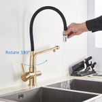 Casa si Gradina - Sanitare - Chiuveta bucatarie si accesorii - Baterii bucatarie - Baterie chiuveta bucatarie, Blackswan, Tip M21 cu iesire pentru apa purificata, model auriu, dimensiune 44 cm - Infinity.ro