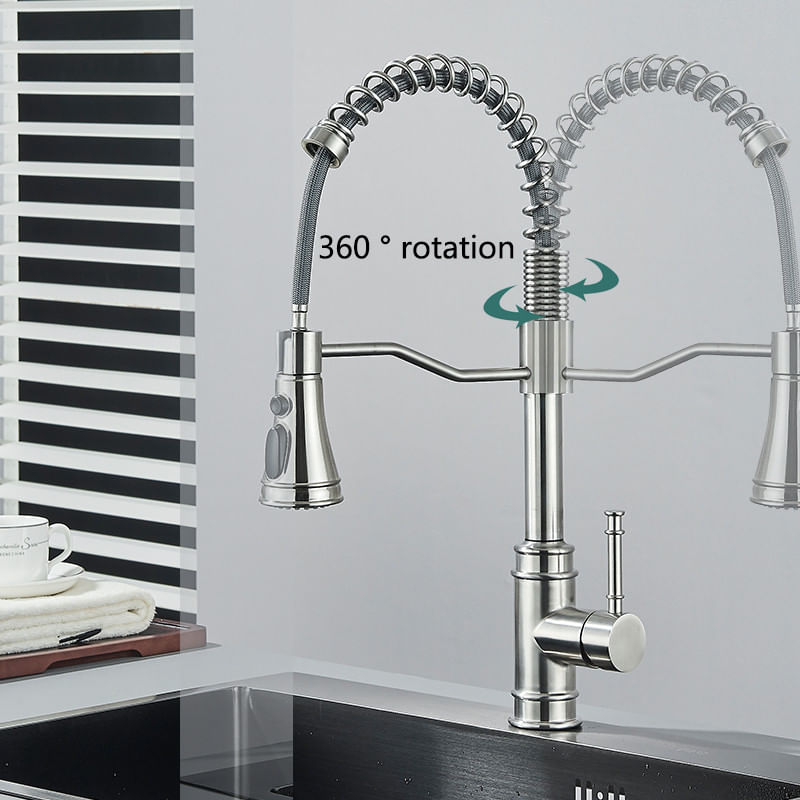 Casa si Gradina - Sanitare - Chiuveta bucatarie si accesorii - Baterii bucatarie - Baterie chiuveta bucatarie, Blackswan, Tip M322, model nichel cu 3 moduri si dus retractabil, dimensiune 49 cm - Infinity.ro