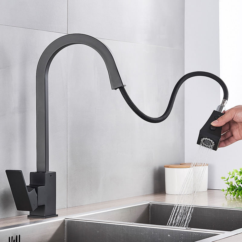 Casa si Gradina - Sanitare - Chiuveta bucatarie si accesorii - Baterii bucatarie - Baterie chiuveta bucatarie, Blackswan, Tip M192, cu doua moduri si buton pauza, model negru mat, dimensiune 40 cm - Infinity.ro