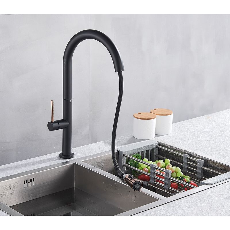 Casa si Gradina - Sanitare - Chiuveta bucatarie si accesorii - Baterii bucatarie - Baterie chiuveta bucatarie, Blackswan, Tip M214, cu senzor si doua moduri, model negru/ rose gold, dimensiune 42 cm - Infinity.ro