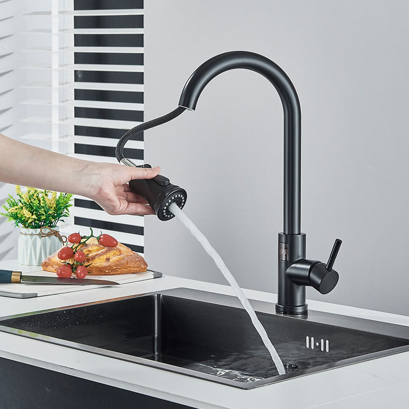 Casa si Gradina - Sanitare - Chiuveta bucatarie si accesorii - Baterii bucatarie - Baterie chiuveta bucatarie, Blackswan, Tip M324, model negru mat cu afisaj LCD, senzor si 3 moduri, dimensiune 44 cm - Infinity.ro