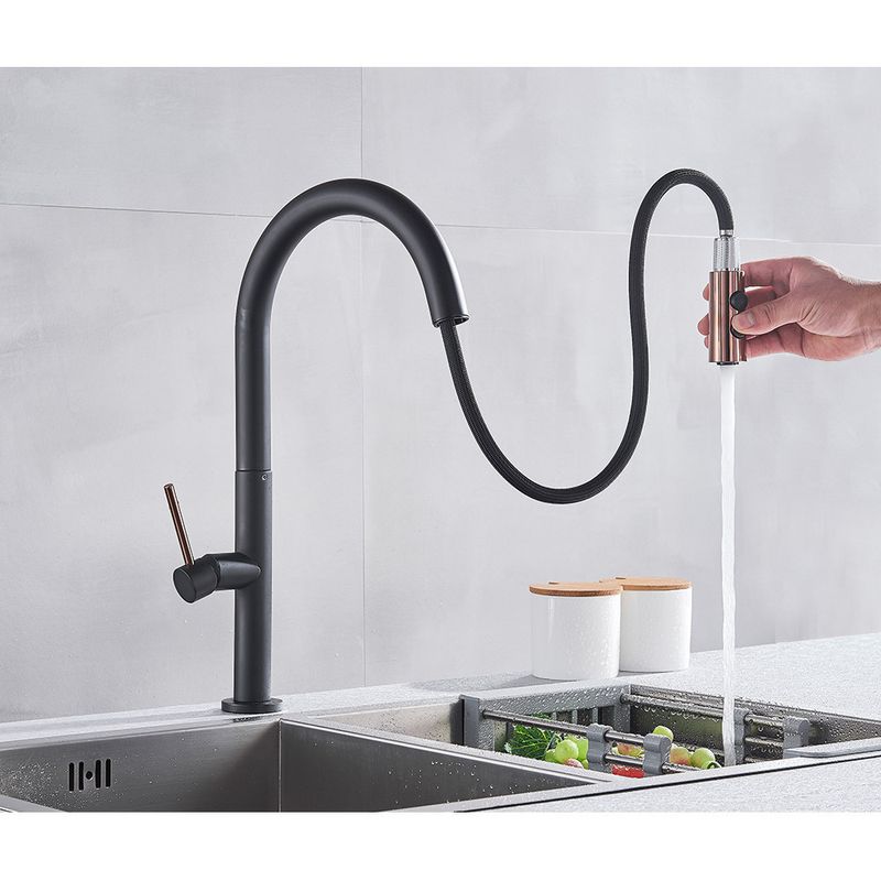 Casa si Gradina - Sanitare - Chiuveta bucatarie si accesorii - Baterii bucatarie - Baterie chiuveta bucatarie, Blackswan, Tip M214, cu senzor si doua moduri, model negru/ rose gold, dimensiune 42 cm - Infinity.ro