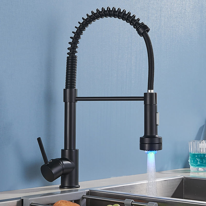 Casa si Gradina - Sanitare - Chiuveta bucatarie si accesorii - Baterii bucatarie - Baterie chiuveta bucatarie, Blackswan, Tip M154, cu LED si 2 moduri, model negru mat, dimensiune 44 cm - Infinity.ro