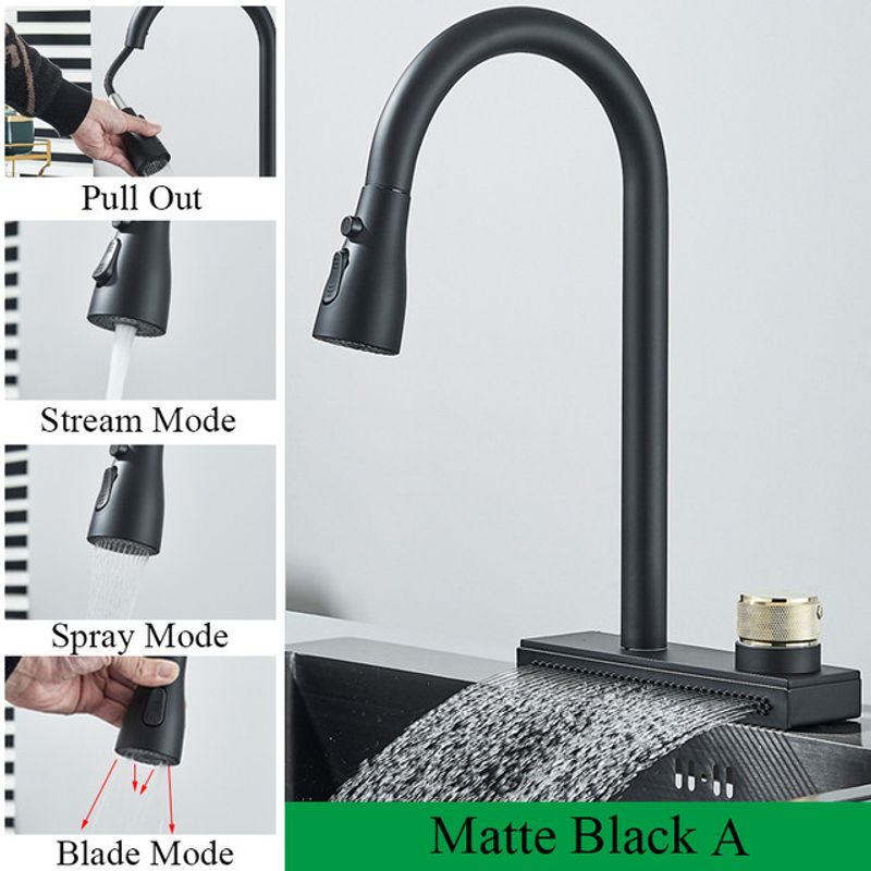 Casa si Gradina - Sanitare - Chiuveta bucatarie si accesorii - Baterii bucatarie - Baterie chiuveta bucatarie, Blackswan, Tip M296, cu 3 moduri si optiune Rainfall, model negru mat, dimensiune 41.5 cm - Infinity.ro