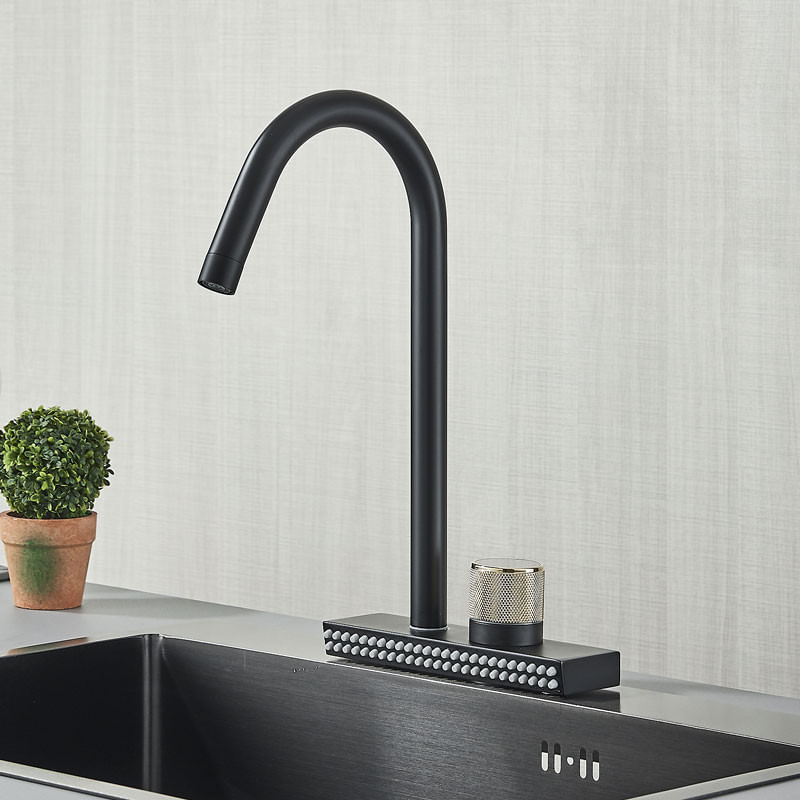Casa si Gradina - Sanitare - Chiuveta bucatarie si accesorii - Baterii bucatarie - Baterie chiuveta bucatarie, Blackswan, Tip M343, model negru cu 2 moduri si pipa rotativa, dimensiune 36.5 cm - Infinity.ro