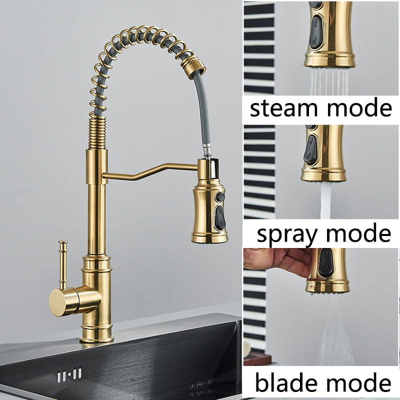 Casa si Gradina - Sanitare - Chiuveta bucatarie si accesorii - Baterii bucatarie - Baterie chiuveta bucatarie, Blackswan, Tip M323, model auriu mat cu 3 moduri si dus retractabil, dimensiune 49 cm - Infinity.ro
