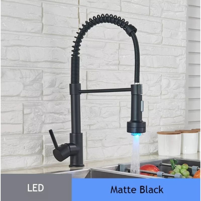 Casa si Gradina - Sanitare - Chiuveta bucatarie si accesorii - Baterii bucatarie - Baterie chiuveta bucatarie, Blackswan, Tip M154, cu LED si 2 moduri, model negru mat, dimensiune 44 cm - Infinity.ro