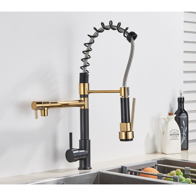 Casa si Gradina - Sanitare - Chiuveta bucatarie si accesorii - Baterii bucatarie - Baterie chiuveta bucatarie, Blackswan, Tip M128 cu 2 moduri, negru/ auriu, 47 cm - Infinity.ro