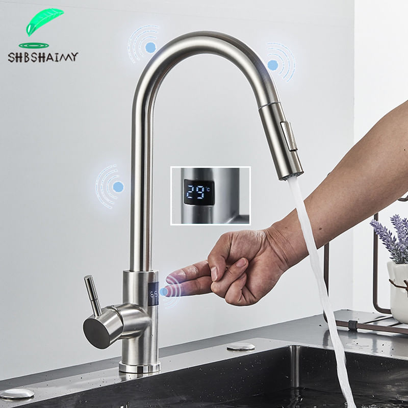 Casa si Gradina - Sanitare - Chiuveta bucatarie si accesorii - Baterii bucatarie - Baterie chiuveta bucatarie, Blackswan, Tip M276, cu senzor, afisaj LCD si 2 moduri, model nichel, dimensiune 44 cm - Infinity.ro