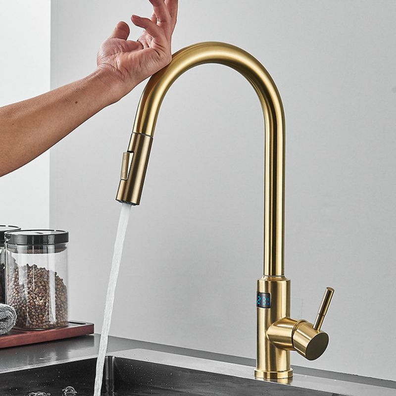 Casa si Gradina - Sanitare - Chiuveta bucatarie si accesorii - Baterii bucatarie - Baterie chiuveta bucatarie, Blackswan, Tip M277, cu senzor, afisaj LCD si 2 moduri, model auriu, dimensiune 44 cm - Infinity.ro