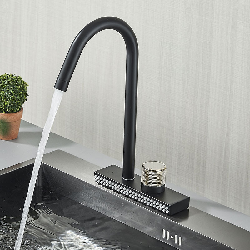 Casa si Gradina - Sanitare - Chiuveta bucatarie si accesorii - Baterii bucatarie - Baterie chiuveta bucatarie, Blackswan, Tip M343, model negru cu 2 moduri si pipa rotativa, dimensiune 36.5 cm - Infinity.ro