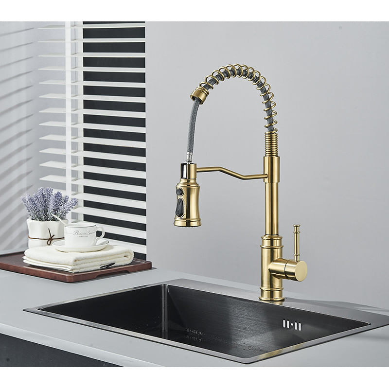 Casa si Gradina - Sanitare - Chiuveta bucatarie si accesorii - Baterii bucatarie - Baterie chiuveta bucatarie, Blackswan, Tip M323, model auriu mat cu 3 moduri si dus retractabil, dimensiune 49 cm - Infinity.ro