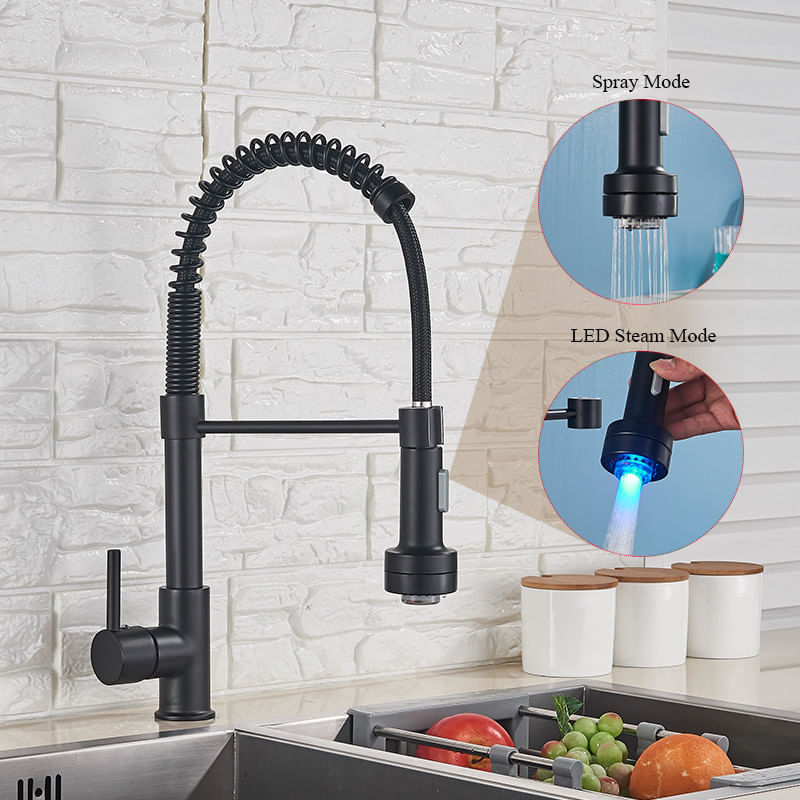 Casa si Gradina - Sanitare - Chiuveta bucatarie si accesorii - Baterii bucatarie - Baterie chiuveta bucatarie, Blackswan, Tip M154, cu LED si 2 moduri, model negru mat, dimensiune 44 cm - Infinity.ro