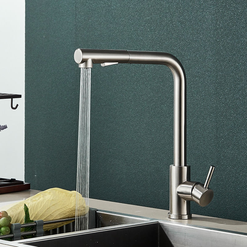 Casa si Gradina - Sanitare - Chiuveta bucatarie si accesorii - Baterii bucatarie - Baterie chiuveta bucatarie, Blackswan, Tip M246, model nichel mat cu dus retractabil, dimensiune 35 cm - Infinity.ro