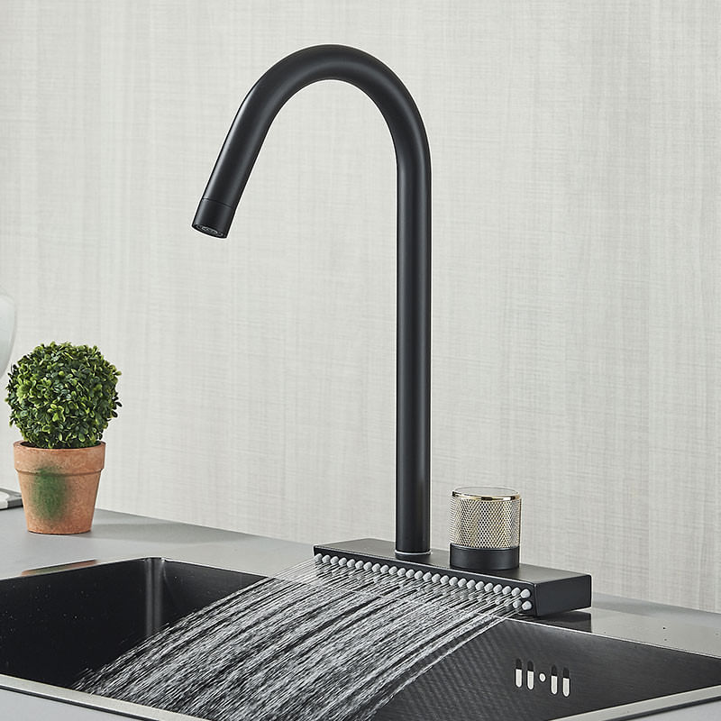 Casa si Gradina - Sanitare - Chiuveta bucatarie si accesorii - Baterii bucatarie - Baterie chiuveta bucatarie, Blackswan, Tip M343, model negru cu 2 moduri si pipa rotativa, dimensiune 36.5 cm - Infinity.ro