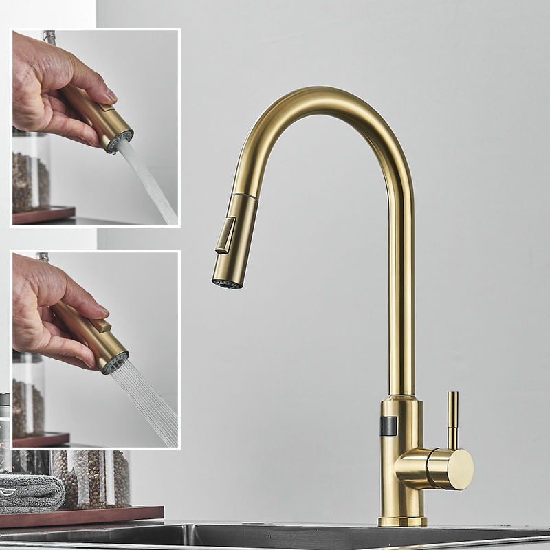 Casa si Gradina - Sanitare - Chiuveta bucatarie si accesorii - Baterii bucatarie - Baterie chiuveta bucatarie, Blackswan, Tip M277, cu senzor, afisaj LCD si 2 moduri, model auriu, dimensiune 44 cm - Infinity.ro