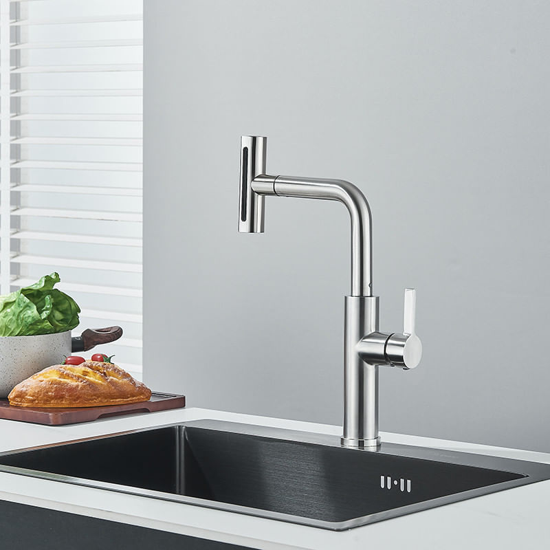 Casa si Gradina - Sanitare - Chiuveta bucatarie si accesorii - Baterii bucatarie - Baterie chiuveta bucatarie, Blackswan, Tip M359, model nichel, cu dus mobil cu 4 moduri, dimensiune 33.5 cm - Infinity.ro