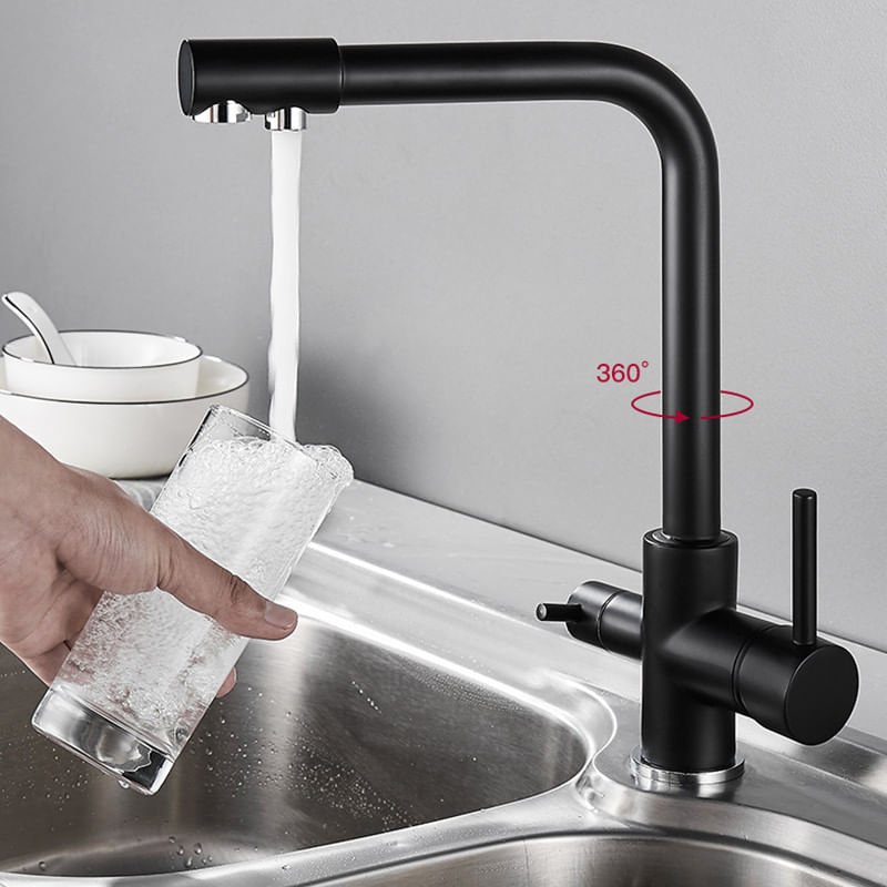 Casa si Gradina - Sanitare - Chiuveta bucatarie si accesorii - Baterii bucatarie - Baterie chiuveta bucatarie, Blackswan, Tip M4 cu iesire pentru apa purificata, model negru mat, dimensiune 32 cm - Infinity.ro