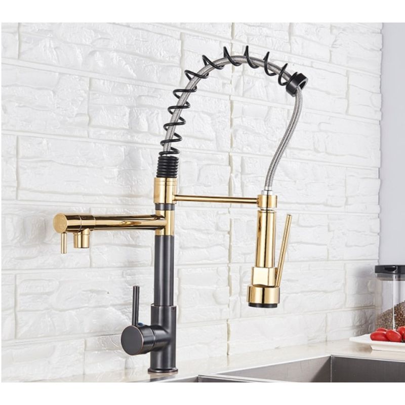 Casa si Gradina - Sanitare - Chiuveta bucatarie si accesorii - Baterii bucatarie - Baterie chiuveta bucatarie, Blackswan, Tip M128 cu 2 moduri, negru/ auriu, 47 cm - Infinity.ro