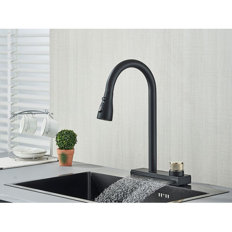 Casa si Gradina - Sanitare - Chiuveta bucatarie si accesorii - Baterii bucatarie - Baterie chiuveta bucatarie, Blackswan, Tip M296, cu 3 moduri si optiune Rainfall, model negru mat, dimensiune 41.5 cm - Infinity.ro