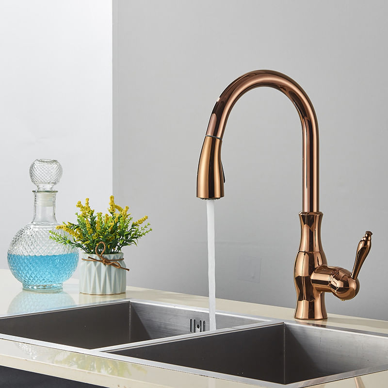 Casa si Gradina - Sanitare - Chiuveta bucatarie si accesorii - Baterii bucatarie - Baterie chiuveta bucatarie, Blackswan, Tip M352 cu 2 moduri, model auriu rose lucios, dimensiune 41 cm - Infinity.ro