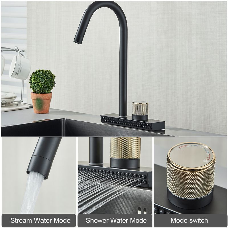 Casa si Gradina - Sanitare - Chiuveta bucatarie si accesorii - Baterii bucatarie - Baterie chiuveta bucatarie, Blackswan, Tip M343, model negru cu 2 moduri si pipa rotativa, dimensiune 36.5 cm - Infinity.ro
