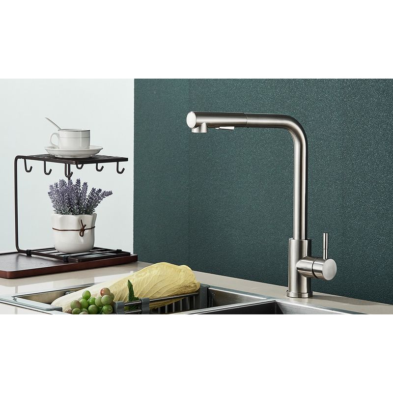 Casa si Gradina - Sanitare - Chiuveta bucatarie si accesorii - Baterii bucatarie - Baterie chiuveta bucatarie, Blackswan, Tip M246, model nichel mat cu dus retractabil, dimensiune 35 cm - Infinity.ro