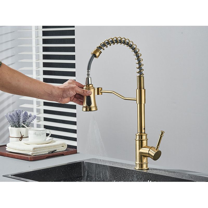 Casa si Gradina - Sanitare - Chiuveta bucatarie si accesorii - Baterii bucatarie - Baterie chiuveta bucatarie, Blackswan, Tip M323, model auriu mat cu 3 moduri si dus retractabil, dimensiune 49 cm - Infinity.ro